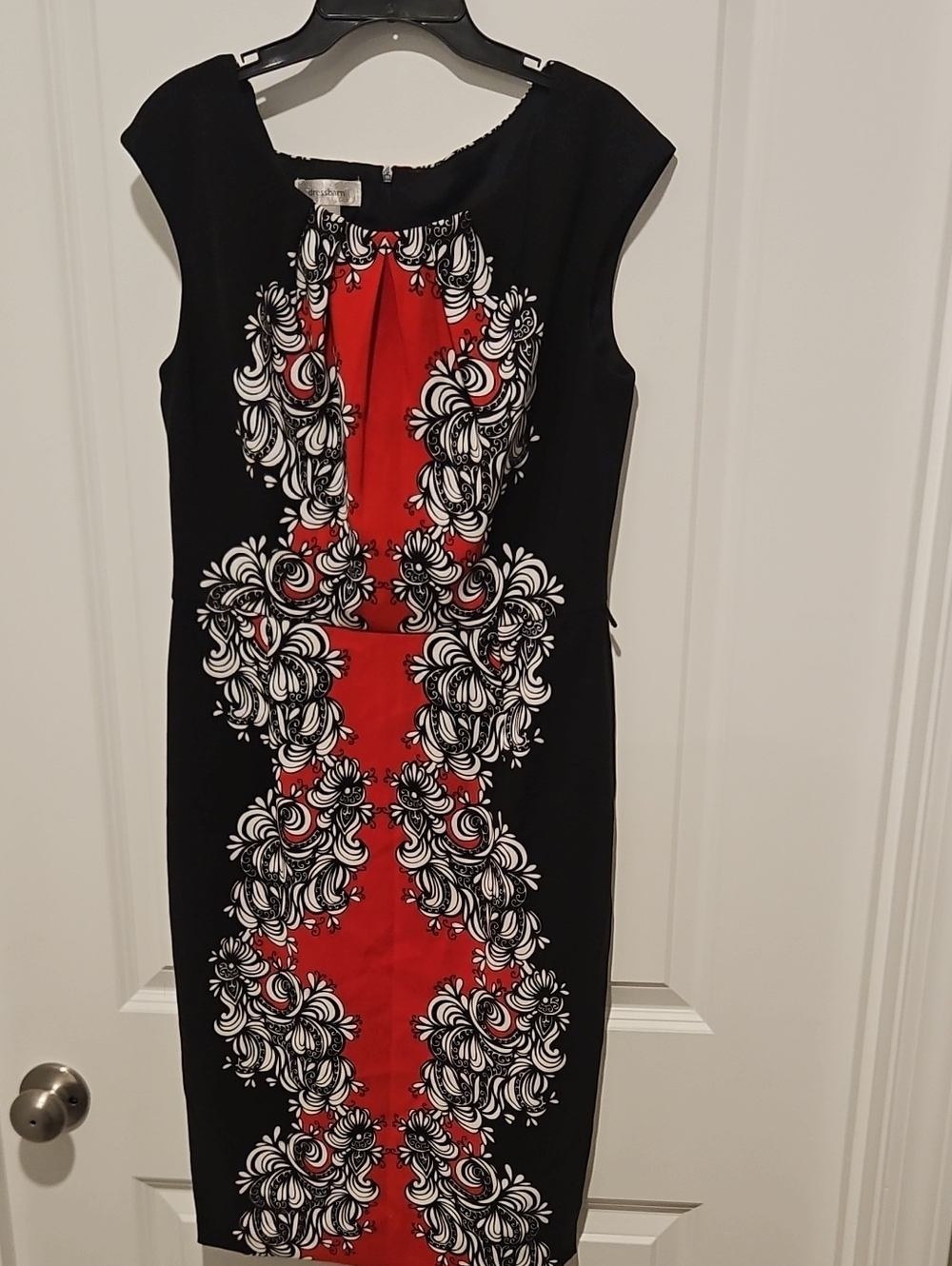 Dressbarn Black Red & White Printed Midi Dress